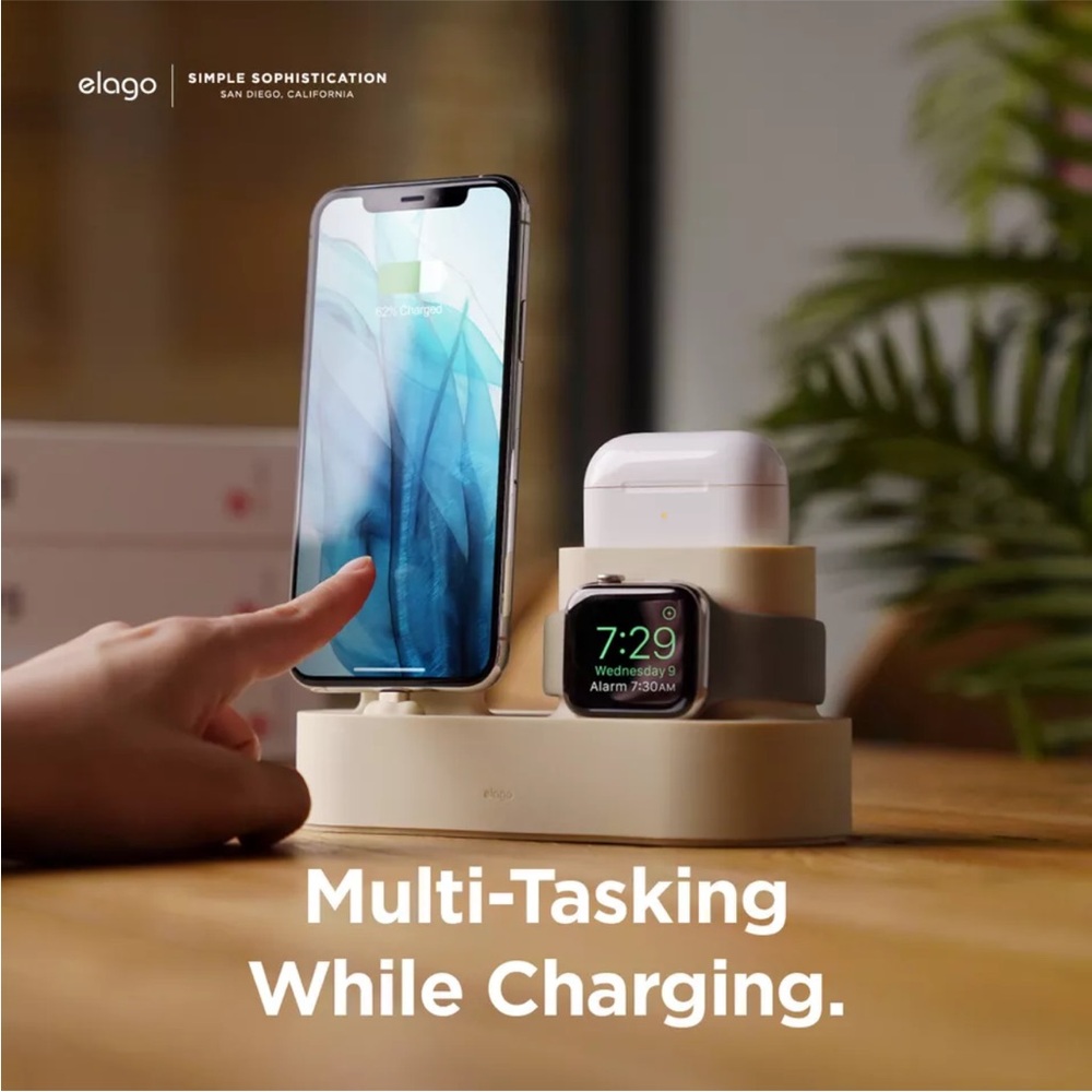 Elago 3 in 1 Charging Station for Apple Watch, AirPod pro, iPhone Cream - Picture 2 of 15